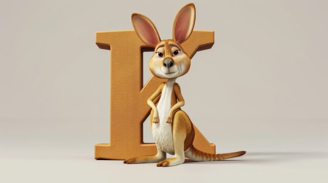 A cartoon kangaroo is standing in front of the letter K