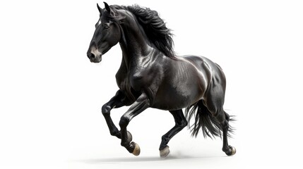 Canvas Print - A black horse galloping on a white background. Ideal for equestrian designs