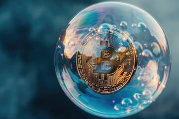 Aufkleber - A digital bubble with a bitcoin inside, suitable for finance concepts