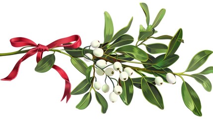 Aufkleber - A branch covered in mist with red berries and a ribbon, ideal for nature and holiday themes