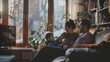 © Fotograf - A family relaxing together on a couch in a cozy living room. Suitable for home and family-related concepts