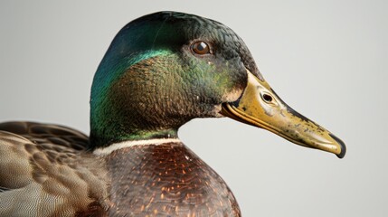 Poster - Close up image of a duck against a gray background. Suitable for nature and animal themes