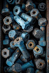 Poster - A box filled with old, rusty screws. Perfect for industrial or DIY projects