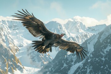 Aufkleber - Majestic bird soaring above snowy peaks, perfect for nature themes