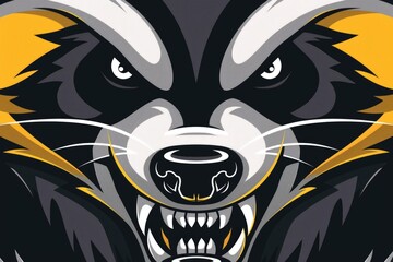 Poster - Close-up of a raccoon with its mouth open, suitable for wildlife illustrations