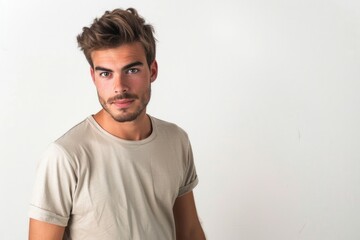 Aufkleber - A man in a tan shirt posing for a picture. Suitable for various concepts