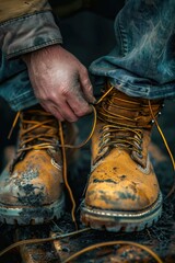 Aufkleber - Close up of someone tying shoelaces, suitable for fashion or outdoor activities