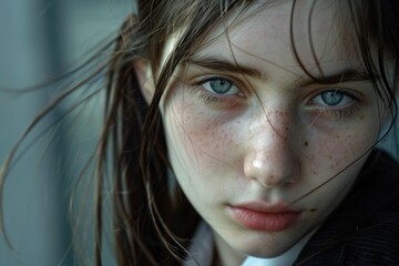 Poster - Close up of a woman with freckles. Suitable for skincare or beauty concepts