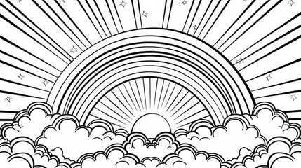 Poster - A black and white drawing of a rainbow in the sky. Suitable for various design projects