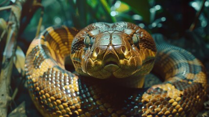 Poster - A close-up image of a snake in a tree. Perfect for nature and wildlife themes