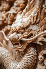 Poster - Detailed carving of a dragon, suitable for fantasy themes