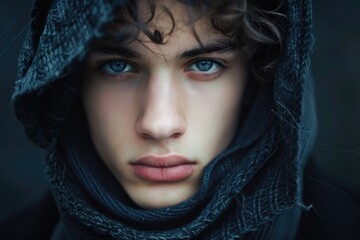 Poster - Close up of a person wearing a hoodie, suitable for various concepts and designs