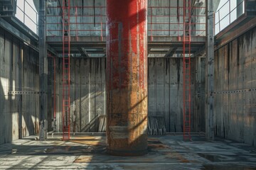 Poster - A red fire hydrant sitting inside of a building. Suitable for fire safety concepts
