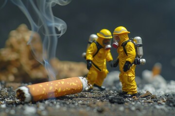 Aufkleber - Miniature couple figurines standing next to a cigarette. Suitable for various concepts