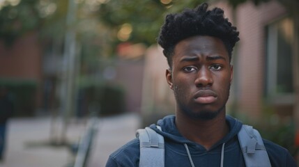 Poster - A young man in a hoodie looking at the camera. Suitable for various projects