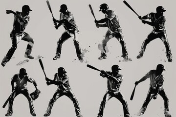 Wall Mural - Collection of monochrome images featuring baseball players. Ideal for sports publications