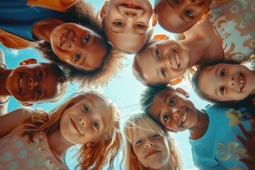 Poster - A group of children standing in a circle. Suitable for educational and teamwork concepts