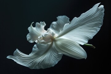 Poster - A close up of a white flower on a black background. Suitable for various design projects