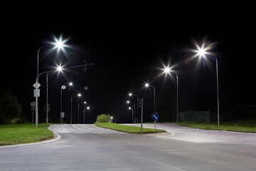 Canvas Print - empty street in night, exit from the city