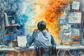 Poster - A person sitting at a desk, suitable for business concepts