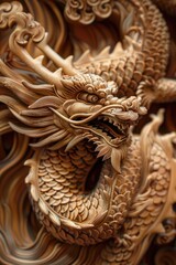 Poster - Detailed close up of a carved dragon on a wall. Perfect for interior design projects