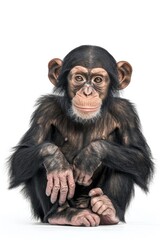 Poster - Cute baby chimpanzee sitting on a white background. Suitable for educational materials