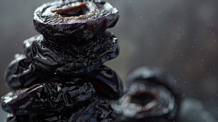 Poster - A pile of dried plums stacked on top of each other. Suitable for food and nutrition concepts