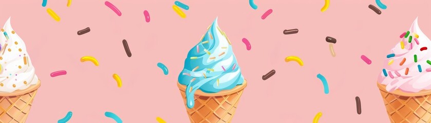 Wall Mural - Minimal blank template card for National Ice Cream Day in cute styles, featuring elements of ice cream cones and sprinkles, with a large copy space on center for text