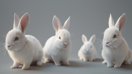 Aufkleber - Group of white rabbits in a row, suitable for various uses