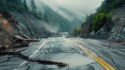 Aufkleber - A road that has fallen over surrounded by rocks. Suitable for construction or infrastructure concepts