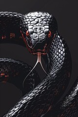 Aufkleber - Close-up shot of a snake against a black backdrop. Ideal for nature and wildlife concepts