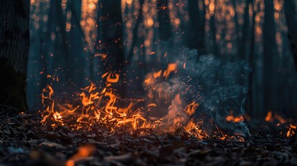 Poster - A fire blazing in the middle of a forest. Suitable for environmental and disaster-related projects