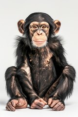 Poster - A chimpanzee sitting calmly on a white surface, suitable for various projects
