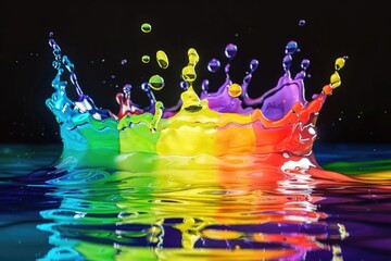 Canvas Print - Colorful water splash against a dark backdrop. Perfect for advertising and design projects