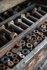 Poster - An old tool box filled with nuts and bolts. Suitable for industrial concepts