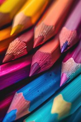 Poster - Close up of a bunch of colored pencils. Suitable for educational and artistic concepts