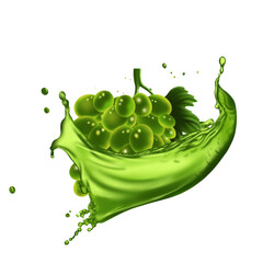 Juicy green grapes. Grape juice splash. Ripe grapes in water splash creative vector illustration. Juicy fruits and juice. Water drops. Natural white wine. Winery.