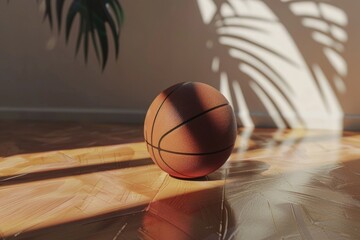 Wall Mural - A basketball sitting on top of a hardwood floor. Perfect for sports and recreation concepts