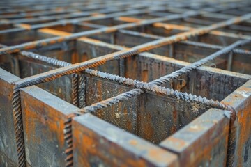 Poster - Detailed view of steel grate at construction site, perfect for industrial projects