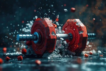 Poster - Close-up shot of red dumbbells, perfect for fitness and workout concepts