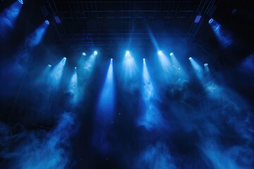 Aufkleber - A stage with blue lights and smoke, suitable for concert or performance promotions