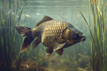 Poster - A fish gracefully swimming in clear water. Perfect for aquatic themed designs