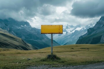 Aufkleber - A yellow sign sitting on the side of a road. Can be used for traffic safety concepts