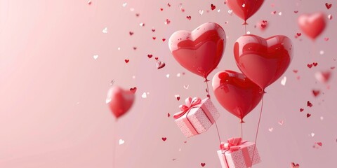Aufkleber - A bunch of red heart shaped balloons with presents. Suitable for Valentine's Day or birthday celebrations