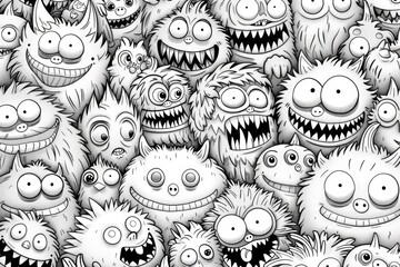 Poster - A large group of cartoon monsters. Suitable for children's books or Halloween designs