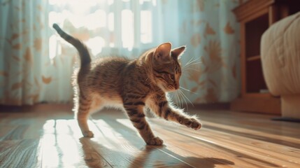 Aufkleber - A cat strolling by a window, suitable for pet and lifestyle themes