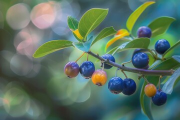 Poster - A close-up view of a bunch of fruit on a tree. Perfect for illustrating healthy eating or nature concepts