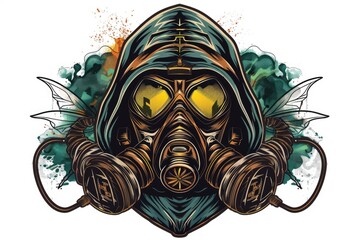 Poster - A man wearing a gas mask and goggles. Suitable for science fiction or post-apocalyptic themes