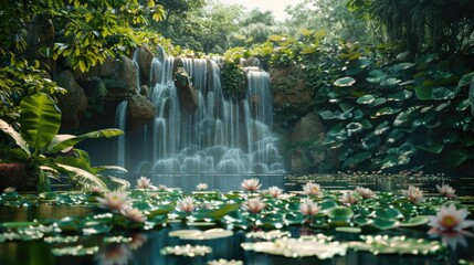 Aufkleber - A beautiful waterfall in the middle of a serene pond. Ideal for nature-themed projects