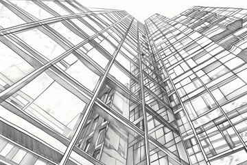 Poster - A drawing of a tall building with many windows. Suitable for architectural and urban design concepts